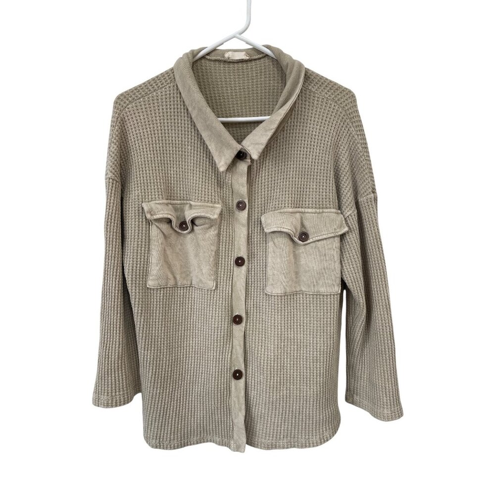 Altard State Shacket Size Small Waffle Knit Button Front Long Sleeve Relaxed Fit